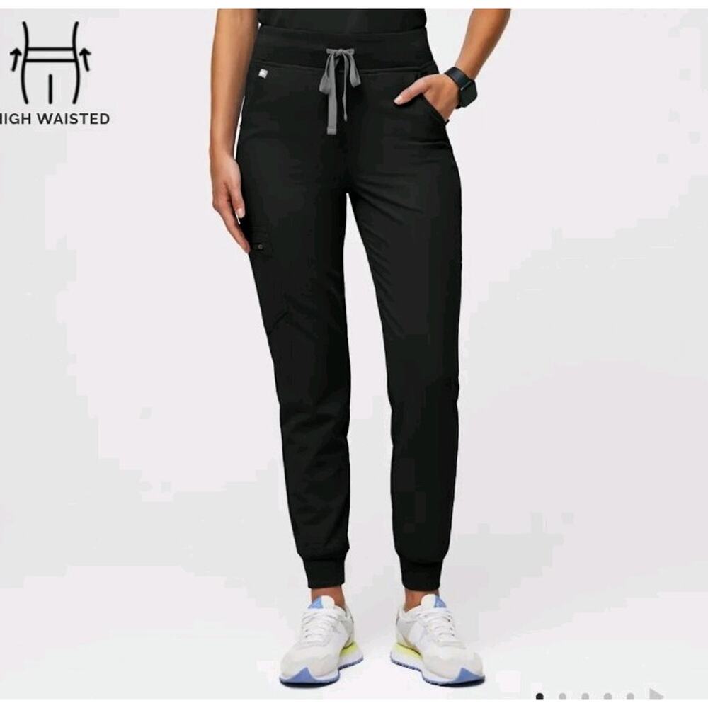 Figs Zamora High-Waisted Black Jogger Medical Scrub Pants Size Small